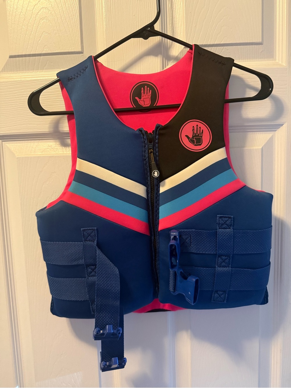 Childrens Blue and Pink Swim Vest with Front Zip and Buckles